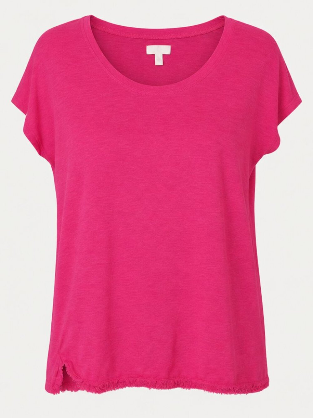 Charming Charlie Bright Pink Crew Neck Fringe Hem Short Sleeve Top Small Summer